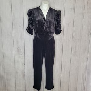 Vintage Especially Yours 80's Black Velvet Jumpsuit With Ruched Half Sleeves